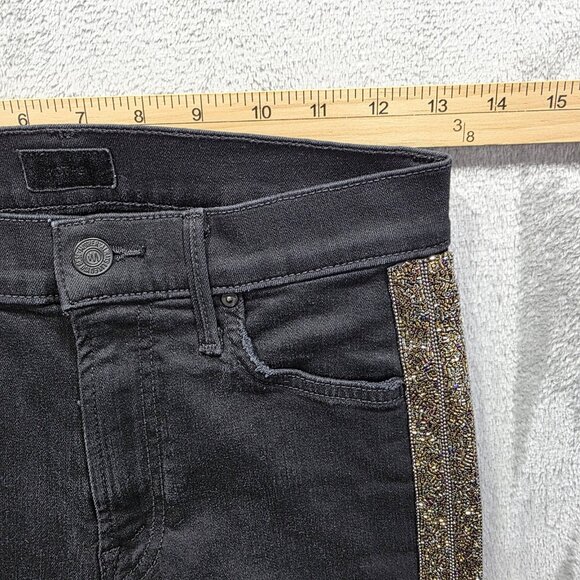 Mother Jeans Womens 26 Black The Rascal Ankle Fray Beaded Side Stripe Raw Hem - Picture 7 of 11